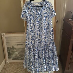 marie oliver blue flowered tiered maxi dress